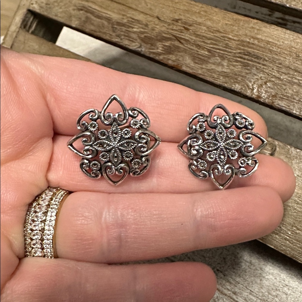 Judith Jack great shape Marcasite sterling silver 925 stamped signed earrings - Picture 4 of 8